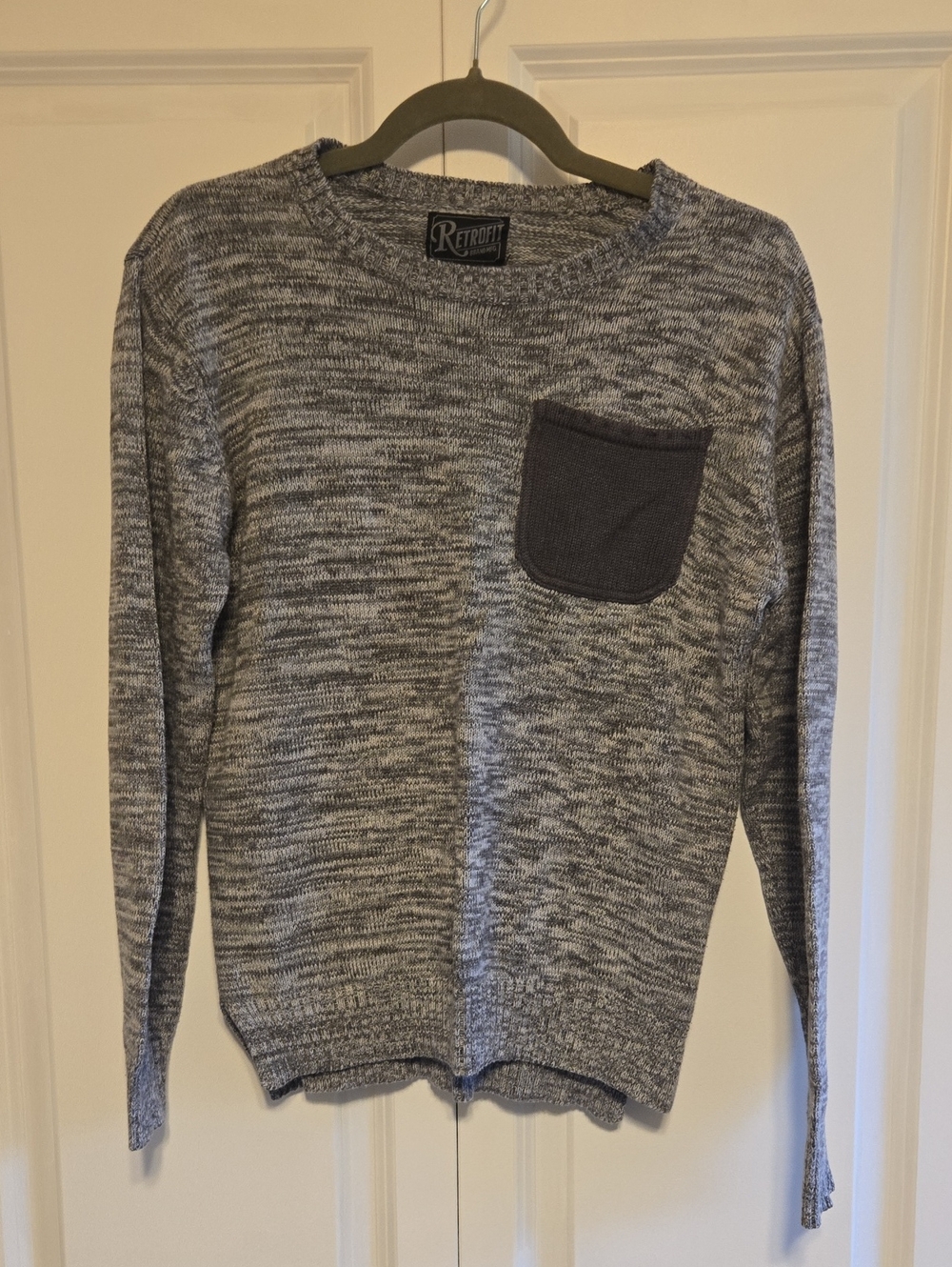 Retrofit Men’s Gray Marled Crewneck Sweater with Chest Pocket - M